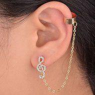 Great Crystal Stud Earring Music Rhythm Gold Plated Clip Punk Ear Cuff Chain N2
