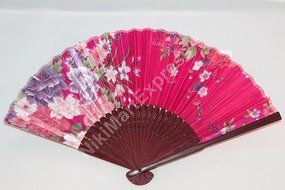 Oriental Lady Dark Brown Bamboo &amp; Silk Hand Folding Fan, Wall Art, Decoration (Hot Pink) N2