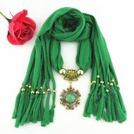 AutumnFall Women Girl Pendant Scarf With Tassel Rhinestone Necklace Scarves (U) N46