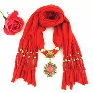 AutumnFall Women Girl Pendant Scarf With Tassel Rhinestone Necklace Scarves (U) N52