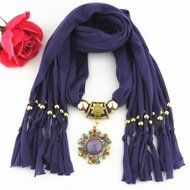 AutumnFall Women Girl Pendant Scarf With Tassel Rhinestone Necklace Scarves (U) N55