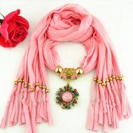 AutumnFall Women Girl Pendant Scarf With Tassel Rhinestone Necklace Scarves (U) N56