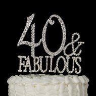 40 &amp; Fabulous Cake Topper for 40th Birthday Silver Metal Party Decoration Ideas (40 and Fabulous Silver)