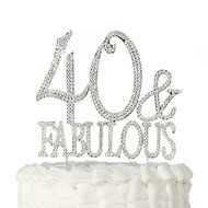 40 &amp; Fabulous Cake Topper for 40th Birthday Silver Metal Party Decoration Ideas (40 and Fabulous Silver) N2