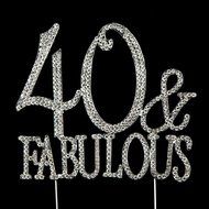 40 &amp; Fabulous Cake Topper for 40th Birthday Silver Metal Party Decoration Ideas (40 and Fabulous Silver) N3