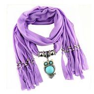 AutumnFall Women Girl Pendant Scarf With Tassel Rhinestone Necklace Scarves (U) N62