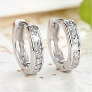 18k Silver Hoop Earrings Crystal Heart Stud Women Round Charming Jewellery Hot N4