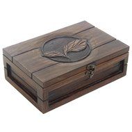 Wooden Tea Storage Box Compact Organizer Handcrafted with Tea Leaf Motif