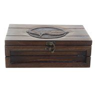 Wooden Tea Storage Box Compact Organizer Handcrafted with Tea Leaf Motif N2