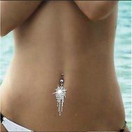Hot Rhinestone Tassel Navel Dangle Button Belly Ring Bar Body Piercing Jewelry N4
