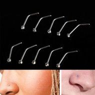 10PCS Stainless Steel Nose Body Piercing Crystal Stud Screw Ring Chic