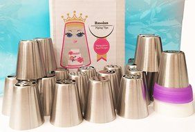 Russian Piping Tips Reusable Pastry Icing Bags Nozzle Coupler (27 Pieces) N3