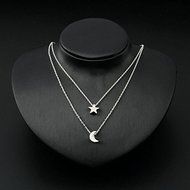 New Fashion Women's Double Chain Moon Star Charm Necklace Pendant Gift UL N2