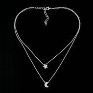 New Fashion Women's Double Chain Moon Star Charm Necklace Pendant Gift UL N3