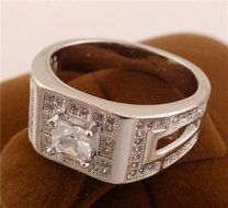 Fashion 1pc 18K White Gold filled cubic zirconia Noble Men's Ring Size 9-11 (9)