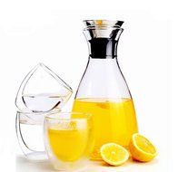 Artcome 50 Oz Heat Resistant Borosilicate Water Carafe Glass Pitcher with Stainless Steel Flow Lid N2