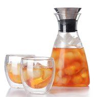 Artcome 50 Oz Heat Resistant Borosilicate Water Carafe Glass Pitcher with Stainless Steel Flow Lid N3