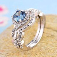 Women Charm 925 Silver Round Cut Aquamarine Bridal Ring Set Wedding Jewelry (9) N2