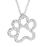 Dog Paw Footprint Silver Crystal Rhinestone Pendant Jewelry Necklace Box Chain