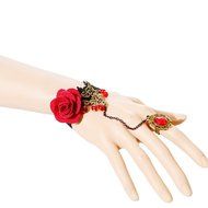 QTMY Rose Flower Black Lace Ring Adjustable Bracelet Jewelry Set gift for women girl N2