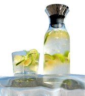 Artcome 35 Oz Heat Resistant Water Pitcher with Stainless Steel Flow Lid, Borosilicate Glass Carafe N4