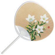 Japanese Festival Uchiwa Bellflower Floral Kimono Yukata Hand Held Fan, Made in Japan