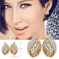 Women Leaf Gold Silver Rhinestone Choker Collar Necklace Earrings Jewelry Set N2
