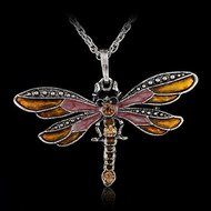 Retro Silver Jewelry Necklace Pendant Dragonfly Crystal Sweater Chain Fashion (purple) N4