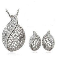 Women Leaf Gold Silver Rhinestone Choker Collar Necklace Earrings Jewelry Set N3