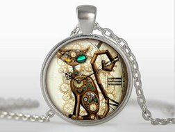 Vintage STEAMPUNK Cabochon Glass Tibet Silver Chain Pendant Necklace Gift #02,