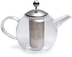 BonJour Tea Handblown Borosilicate Insulated Glass Teapot, Stainless Steel Infuser, 23.7-Ounce