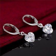 New Arrival! Silver Fashion Heart Gemstone Dangle Earrings Hot Sale N4
