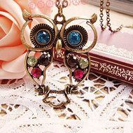 Lovely Women Lady Vintage Rhinestone Owl Pendant Long Chain Necklace Jewelry New N3