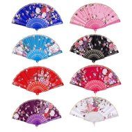 Retro Folding Spanish Floral Fabric Lace Dance Wedding Party Hand Fan - Red N3