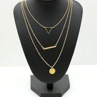 New Women Triangle Multilayer Sequins Gold Pendant Chain Statement Bib Necklace N2