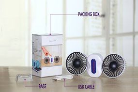 Coomoors Couples Mini Fan Dual Head Portable USB Rechargeable Personal Fan Quiet Operation Desktop Fan with LED... N3