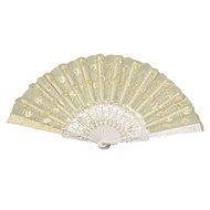 Sequin Detailing Flower Fabric Cloth Chinese Folding Hand Fan Beige