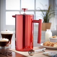 VonShef Red Double Wall Keep Warm Satin Polished Stainless Steel French Press Cafetiere Coffee Filter includes... N2