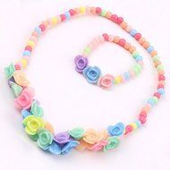Kids Girls Lovely New Beads Flowers Necklace Bracelet 2 in 1 Jewelry Set Eyeful N5