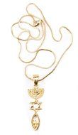 Messianic Star of David Menorah Fish Pendant Gold Plated Necklace From Holy Land N2