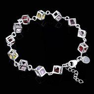 1pc HOT Women's Fancy Silver Plated Colorful Rainbow Rhinestone Bangle Bracelet N6