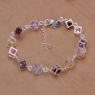 1pc HOT Women's Fancy Silver Plated Colorful Rainbow Rhinestone Bangle Bracelet N7