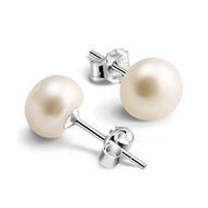 New Silver Plated White Pearl Ear Stud Studs Earrings Women Lady N3