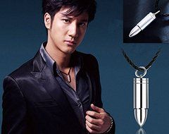 Men Silver Steel Bullet Pendant Necklace Chain Cool Jewelry Gift 2016