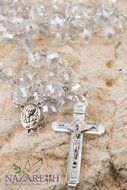 Catholic Clear 10mm Crystal Beads Rosary Holy Soil Medal &amp; Silver Crucifix