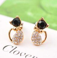 1 Pair Fashion Women Lady Elegant Crystal Rhinestone Ear Stud Earrings Cute Cat N2