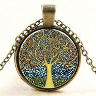 Vintage Retro Punk Cabochon Glass Pendant Silver Bronze Chain Necklace Jewelry N6
