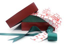 Fancy Gift Box Kit with Lid and Ribbon | Tissue Paper &amp; Tag, Red Canvas Exterior | Complete Gifting Set | Decorative...