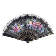 Flower Pattern Fabric Lace Folding Dancing Wedding Hand Fan 12Pcs