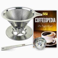 Pour Over Coffee Filter Dripper Kit with Bonus 2 Tablespoon Scoop - All High Quality Stainless Steel Cone Paperless...